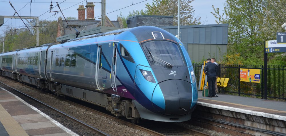 A Class 802 express EMU at Newton-le-Willows station with a TransPennine service from Liverpool to Newcastle