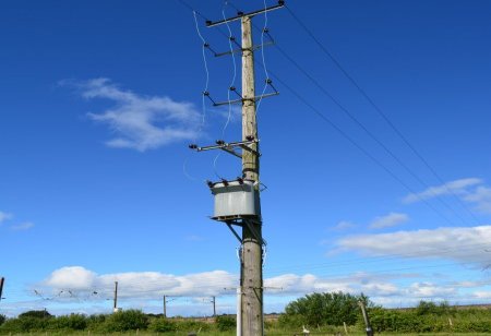 Rural electricity supply from National Grid small transformer converts the higher voltage supply to a lower one appropriate for farms