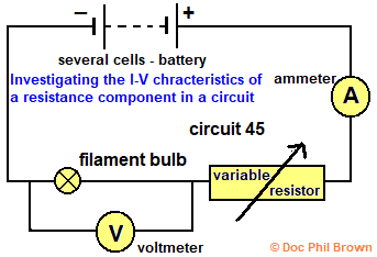 circuit diagram to investigate the current - voltage behavior characteristics of a metal filament bulb lamp