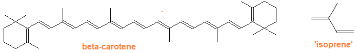 skeletal formula isoprene beta-carotene 2-methylbuta-1,3-diene molecular structure advanced organic chemistry