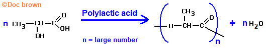 diagram polymerisation of 2-hydroxypropanoic acid lactic acid to polylactic acid biodegradable polymer structural formula advanced organic chemistry