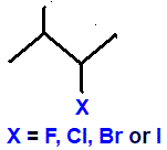 skeletal formula of 2-fluoro-2-methylbutane, 2-chloro-3-methylbutane, 2-bromo-3-methylbutane, 2-iodo-3-methylbutane, R/S optical isomers of C5H11Cl, C5H11Br, C5H11I, C5H11F