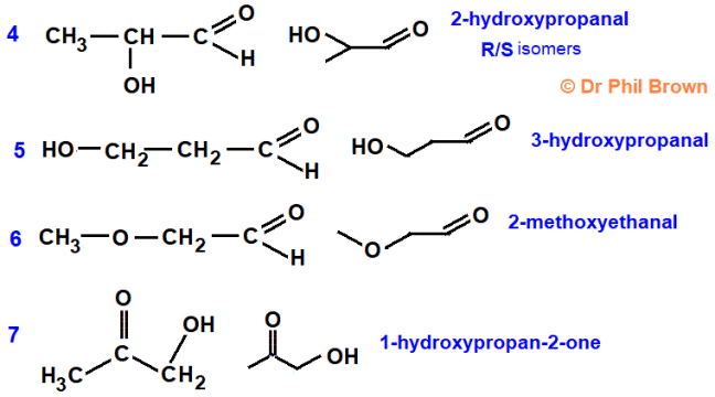 aldehydes and ketones which are constitutional structural isomers of C3H6O2 structural skeletal formula