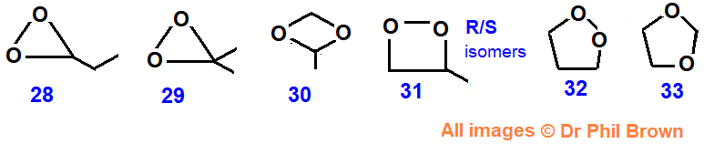 heterocyclic compounds which are constitutional structural isomers of C3H6O2 structural skeletal formula dimethyldioxirane, 1,2-dioxolane, 1,3-dioxolane