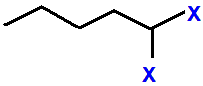 1,1-difluoropentane,  1,1-dichloropentane,  1,1-dibromopentane,  1,1-diiodoropentane skeletal formula constitutional structural formula