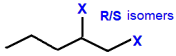 1,2-difluoropentane,  1,2-dichloropentane,  1,2-dibromopentane,  1,2-diiodoropentane R/S optical isomers skeletal formula constitutional structural formula