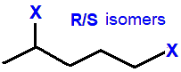 1,4-difluoropentane,  1,4-dichloropentane,  1,4-dibromopentane, 1,4-diiodoropentane R/S optical isomers skeletal formula constitutional structural formula
