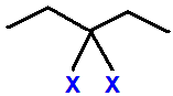 3,3-difluoropentane,  3,3-dichloropentane,  3,3-dibromopentane,  3,3-diiodopentane skeletal formula constitutional structural formula