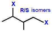 1,3-difluooro-2-methylbutane,  1,3-dichloro-2-methylbutane,  1,3-dibromo-2-methylbutane,  1,3-diiodo-2-methylbutane R/S optical isomers skeletal formula constitutional structural formula
