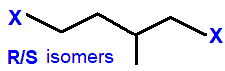 1,4-difluoro-2-methylbutane,  1,4-dichloro-2-methylbutane,  1,4-dibromo-2-methylbutane,  1,4-diiodo-2-methylbutane R/S optical isomers skeletal formula constitutional structural formula