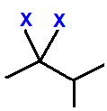 2,2-difluoro-3-methylbutane,  2,2-dichloro-3-methylbutane,   2,2-dibromo-3-methylbutane,   2,2-diiodo-3-methylbutane skeletal formula constitutional structural formula
