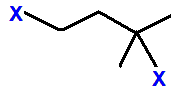 1,3-difluoro-3-methylbutane,  1,3-dichloro-3-methylbutane,  1,3-dibromo-3-methylbutane,  1,3-diiodo-3-methylbutane skeletal formula constitutional structural formula
