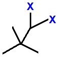 1,1-fluoro-2,2-dimethylpropane,  1,1-dichloro-2,2-dimethylpropane,  1,1-dibromo-2,2-dimethylpropane,  1,1-diiodo-2,2-dimethylpropane skeletal formula constitutional structural formula