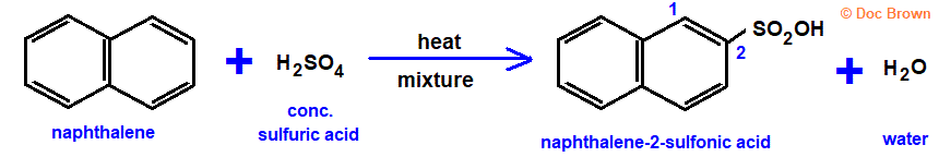 Naphthalene reacts with hot concentrated sulfuric acid to yield mainly naphthalene-2-sulfonic acid molecular structure structural formula electrophilic substitution mechanism